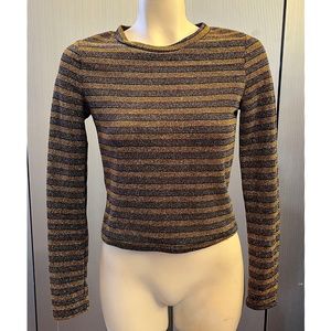 Adorable Metallic Striped Y2k Era Vintage Pink Gold Blue Glitter Sparkle Top